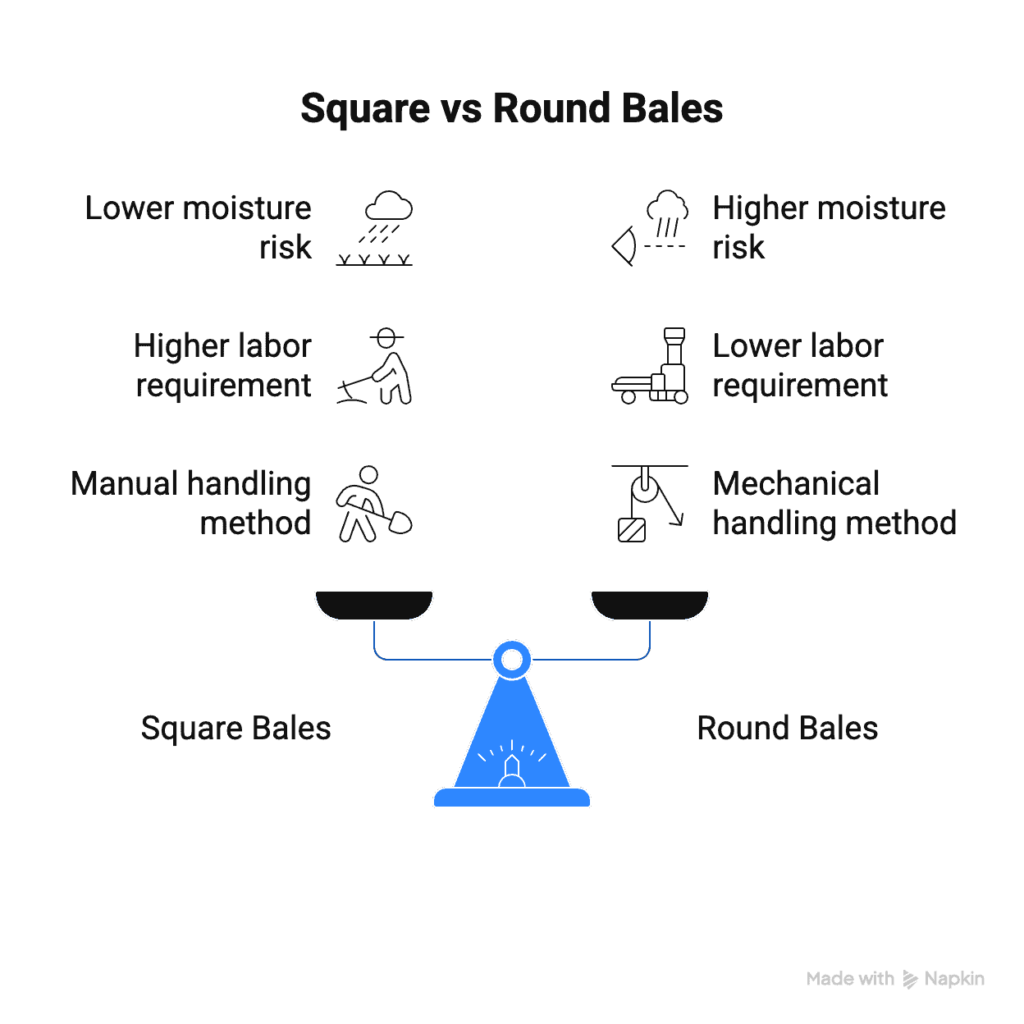trade offs of small square bales vs round bales