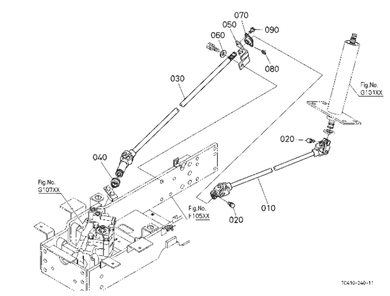 Diagram of a power steering system with multiple linkages and joints