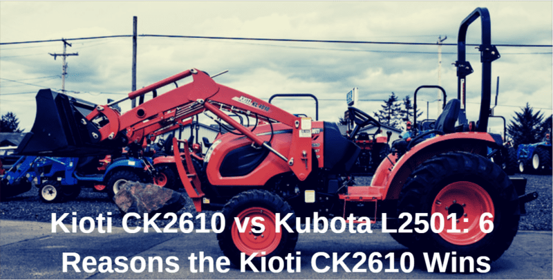 Kioti CK2610 vs Kubota L2501 comparison graphic